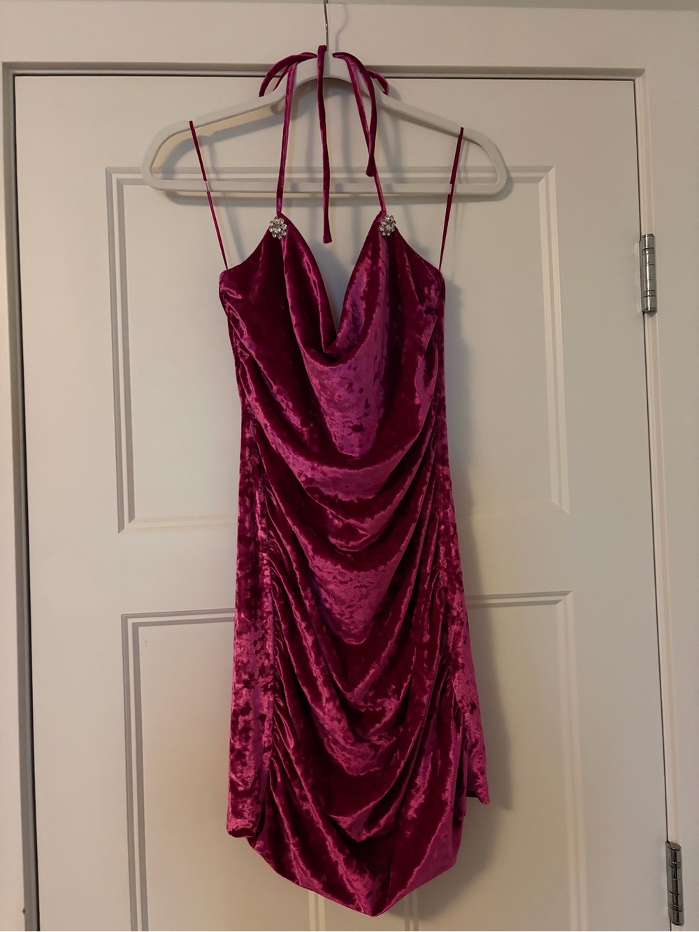 Wayf Fuchsia Velvet Cowl Mini Dress